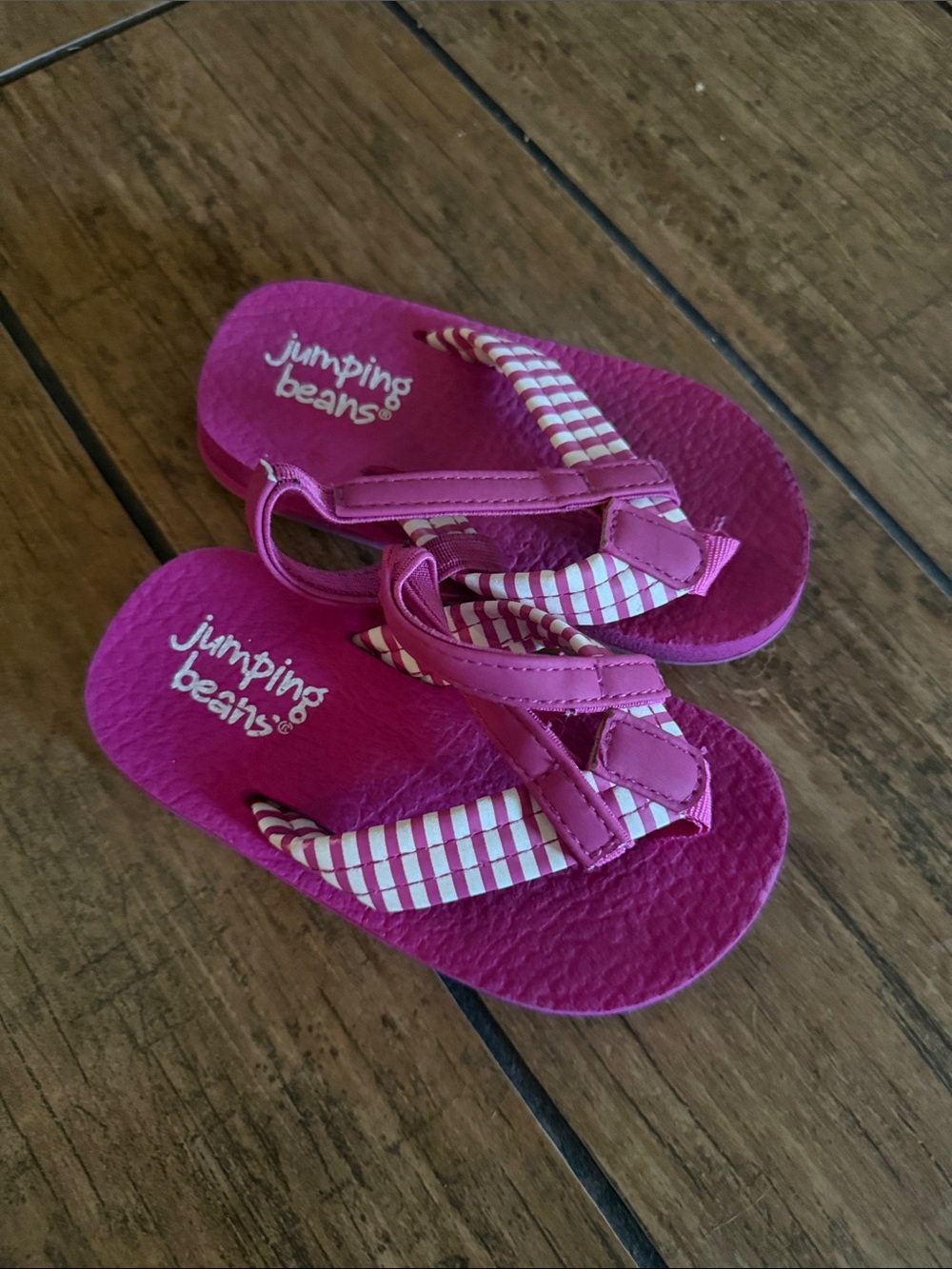 jumping beans Bright Pink Girls' Striped Strap Sandals